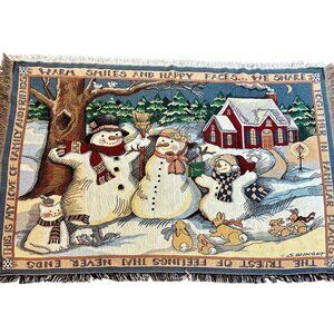 Goodwin Weavers Family Snowman Tapestry Throw Blanket S Winget 68”x45”